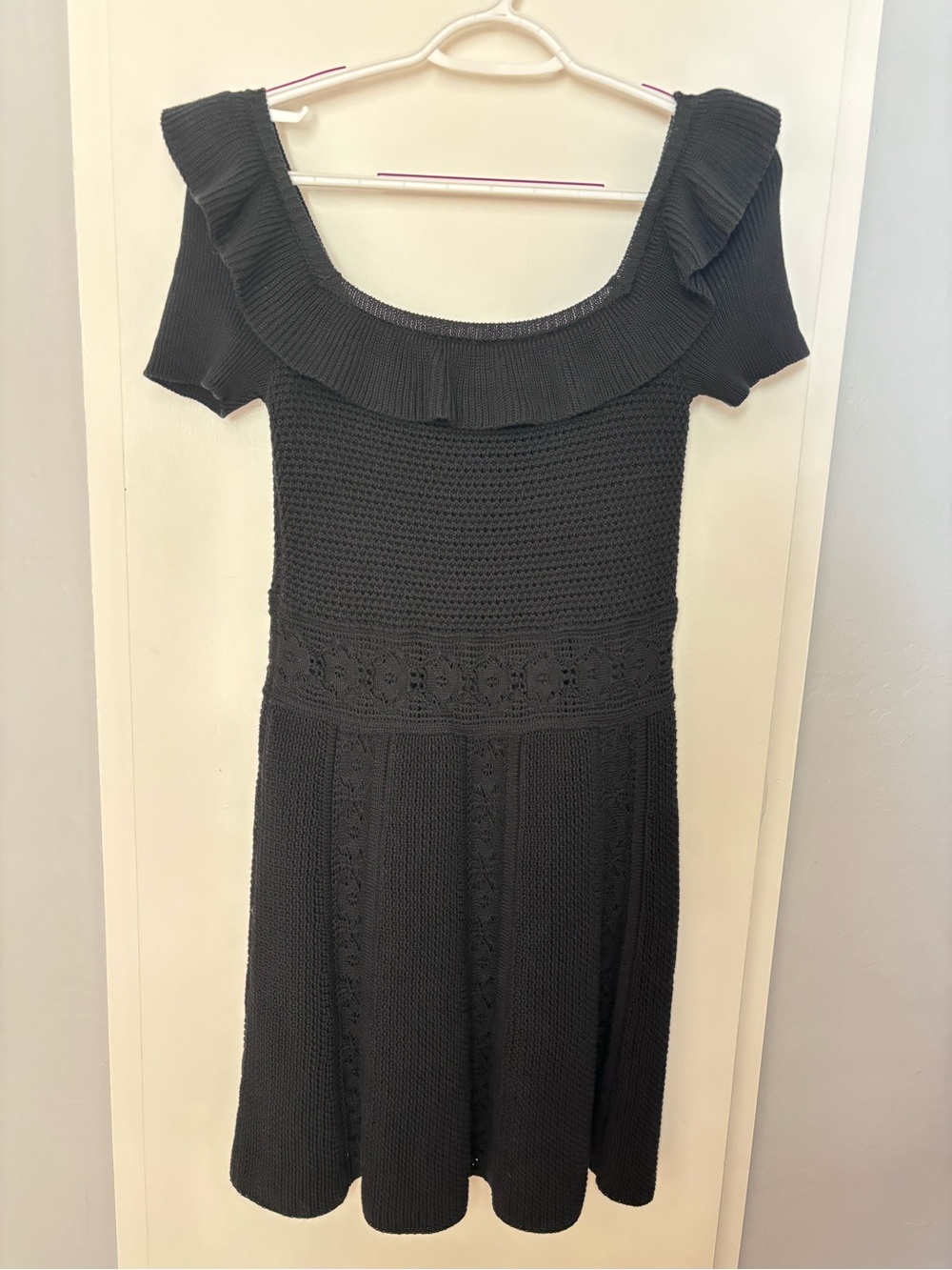 Red Valentino Crochet Knit Black Cotton Dress